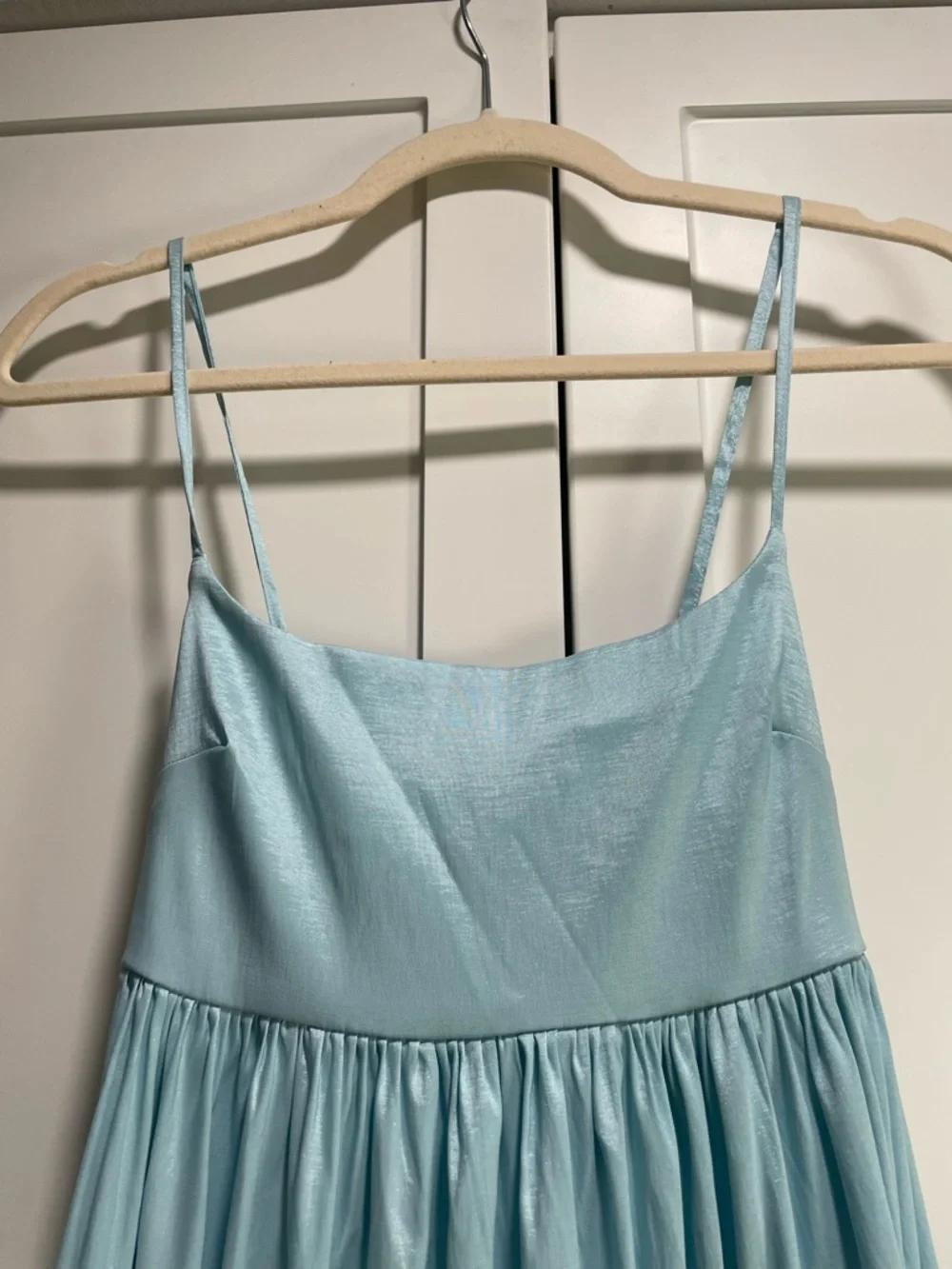 A&F Drama Bow-Back Taffeta Maxi Dress Light Blue Summer Wedding Modern Romantic